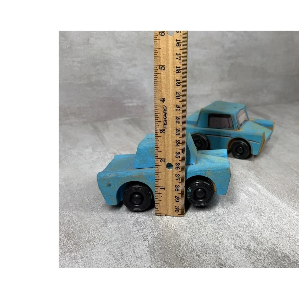 Handmade Wooden Toy Cars Blue Rustic Personalized Kayla Jake Minion Set of 2